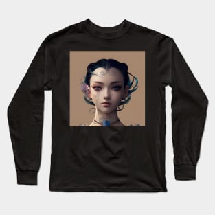 Beaux Animes Art, Beautiful Anime tattoo Girl with blue eyes Illustration Design Long Sleeve T-Shirt